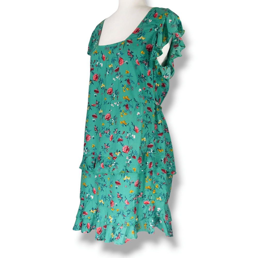 NWT Lottie & Holly Floral Mini Dress L 12 Green Pink Flutter Sleeve‎ Cottagecore